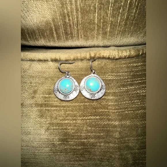 Fashion silver and faux turquoise dangle earrings - Picture 3 of 9